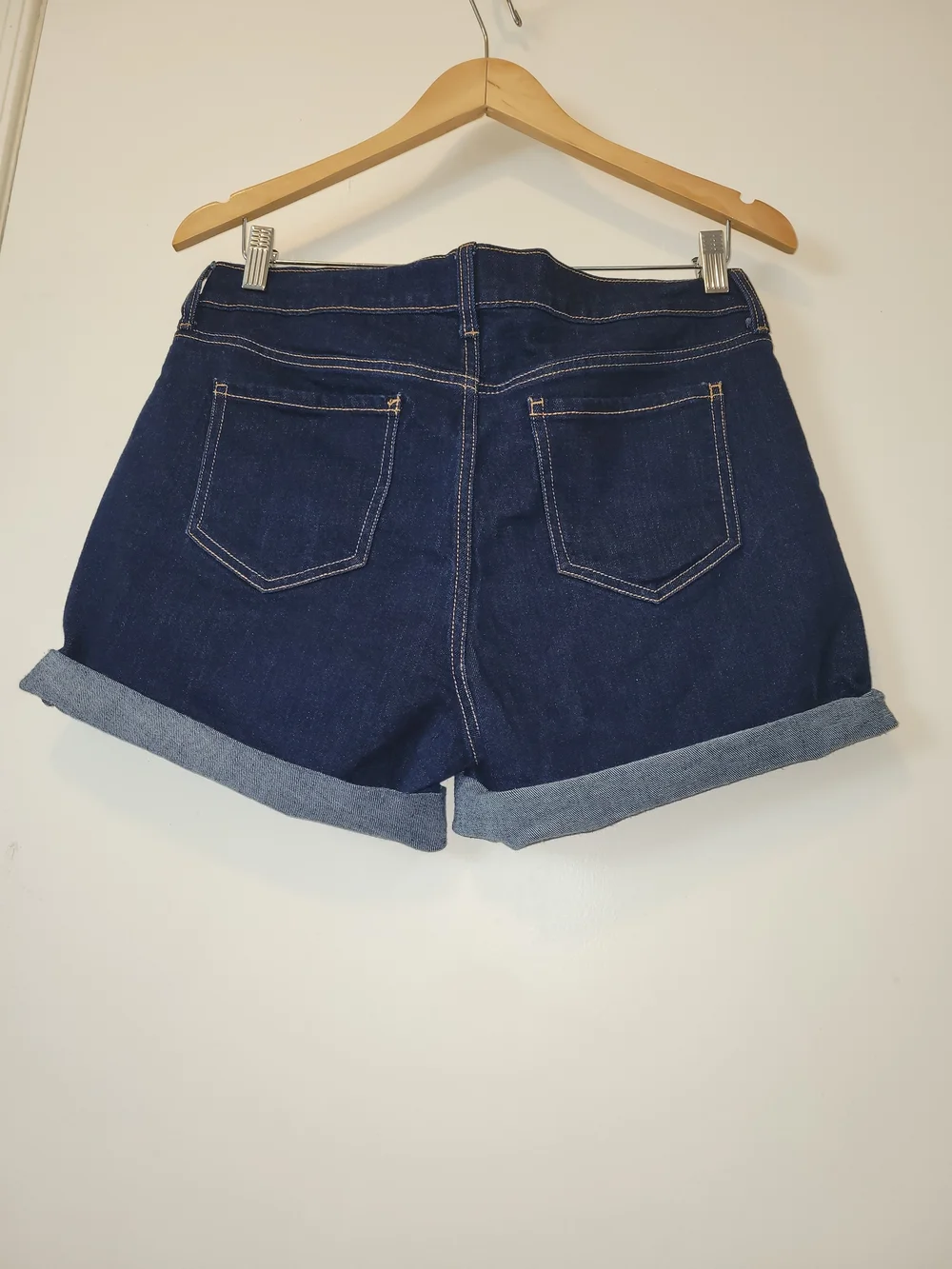 Dark Blue Denim Roll-Cuff Women's Shorts - Picture 6 of 8